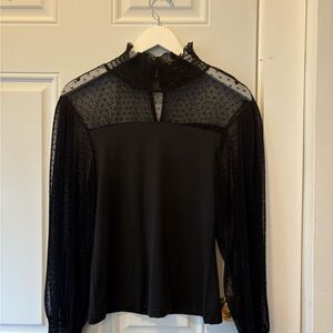 SHEIN Black Ruffled Embellished Blouse with Mandarin Collar